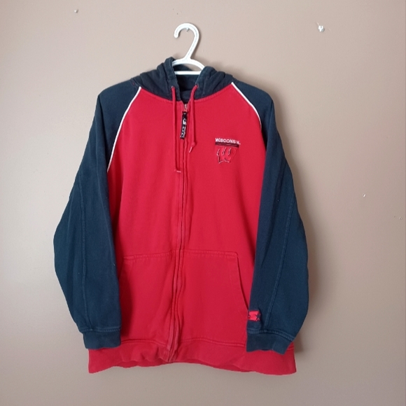 90s Wisconsin STARTER Zip-Up Hoodie - Picture 1 of 5